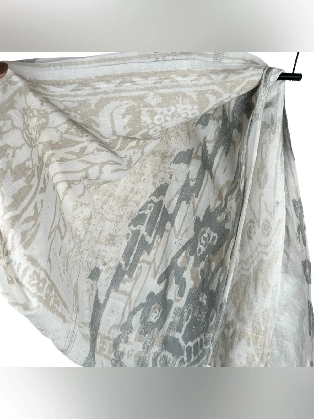 West Elm Set of 2 White Gray Beige Modern Print Neutral Cotton Curtain Panels
